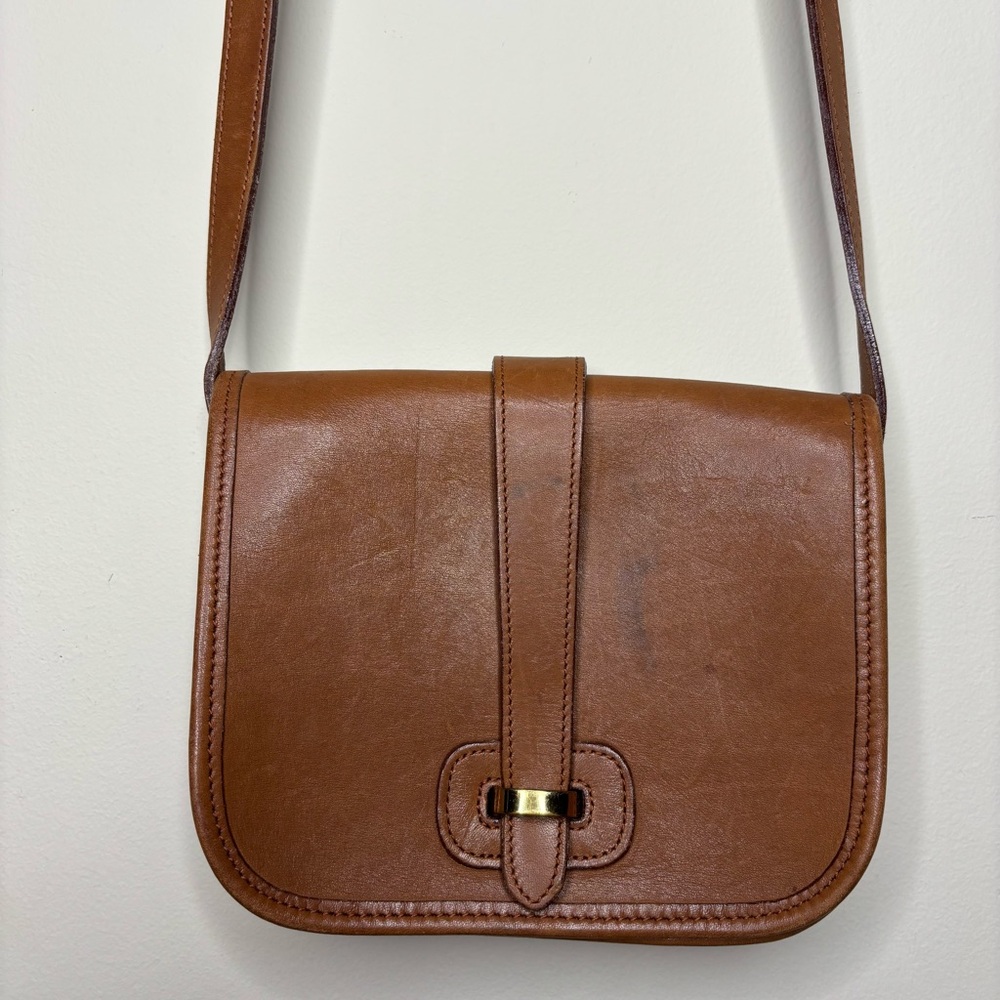Vintage Lands End Leather Shoulder Crossbody Brown Bag Womens Made in USA